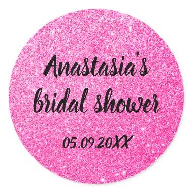 Glam Bridal Shower Hot Pink Glitter Sparkles Name Classic Round Sticker
