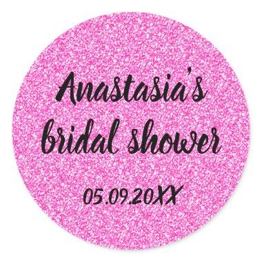 Glam  Hot Pink Glitter Sparkles Name Classic Round Sticker