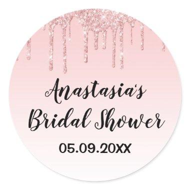 Glam  Pink Rose Gold Glitter Drips Classic Round Sticker