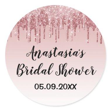 Glam  Pink Rose Gold Glitter Drips Classic Round Sticker