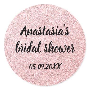 Glam Bridal Shower Pink Rose Gold Glitter Sparkles Classic Round Sticker