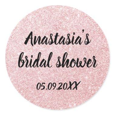 Glam Bridal Shower Pink Rose Gold Glitter Sparkles Classic Round Sticker