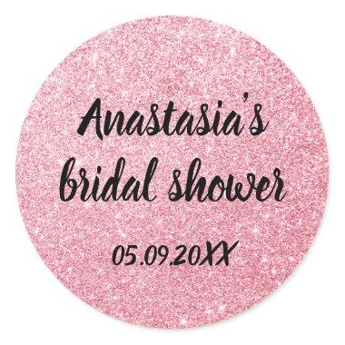Glam Bridal Shower Pink Rose Gold Glitter Sparkles Classic Round Sticker