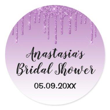 Glam  Purple Glitter Drips Sparkle Classic Round Sticker