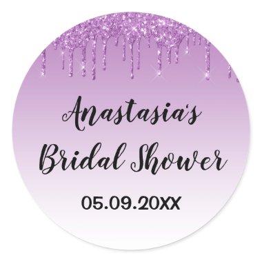 Glam  Purple Glitter Drips Sparkle Classic Round Sticker