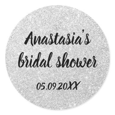 Glam Bridal Shower Silver Glitter Sparkles Name Classic Round Sticker