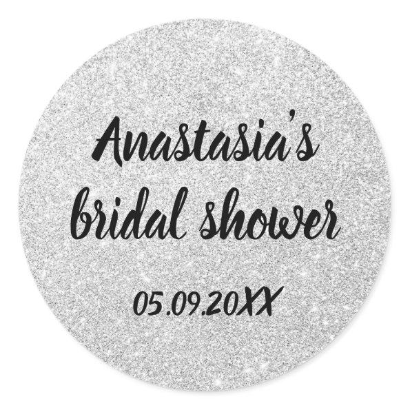 Glam Bridal Shower Silver Glitter Sparkles Name Classic Round Sticker