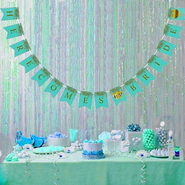 Glam Bride Teal Gold Sparkle Twinkle Shower Party Bunting Flags