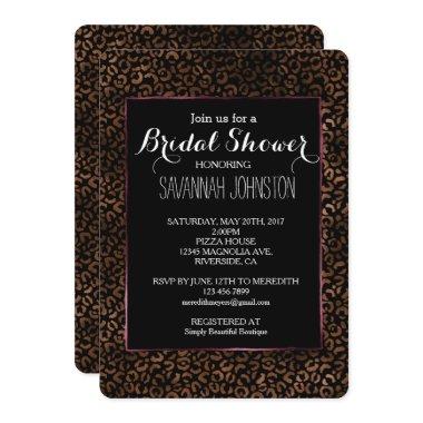 Glam Brown Black Leopard Print bridal shower Invitations