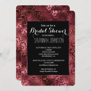 Glam Brown Burgundy Leopard Print bridal shower Invitations