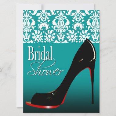 Glam Damask Stiletto Bridal Shower Invitations