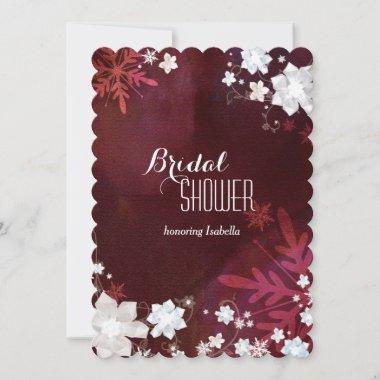 Glam Floral Merlot Winter Bridal Shower Invitations