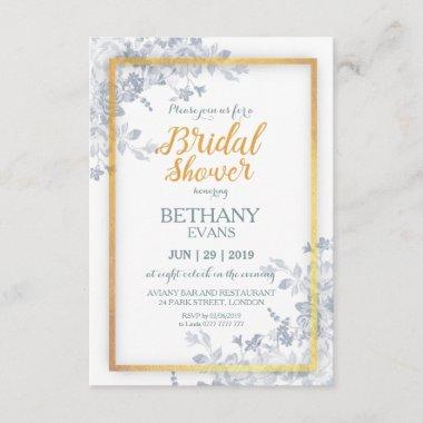 Glam Flower Gold Frame Calligraphy Bridal Shower Invitations