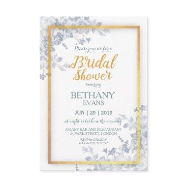 Glam Flower Gold Frame Calligraphy Bridal Shower Invitations