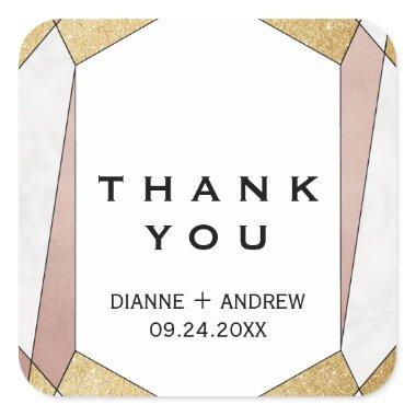 Glam Geometric Diamond Thank You Wedding Favor Square Sticker