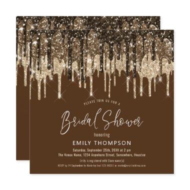 Glam Glitter Drips Gold Brown Script
