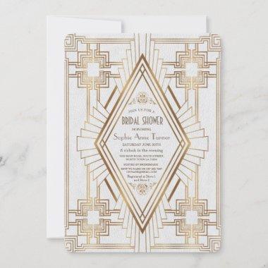 Glam Gold and White Great Gatsby Bridal Shower Invitations