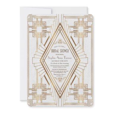 Glam Gold and White Great Gatsby Bridal Shower Invitations