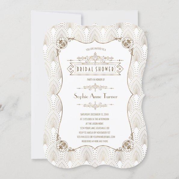 Glam Gold Fleur-de-lis Great Gatsby Bridal Shower Invitations