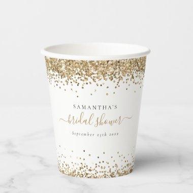 Glam Gold Glitter Name Date  Paper Cups