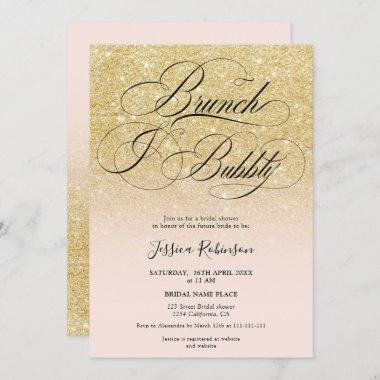 Glam gold glitter ombre script pink bridal shower Invitations