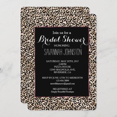 Glam Gold Leopard Print bridal shower Invitations