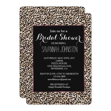 Glam Gold Leopard Print bridal shower Invitations