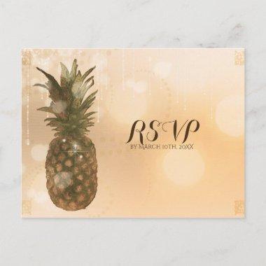 Glam Golden Pineapple Elegant Wedding RSVP Invitation PostInvitations