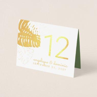 Glam Monstera Leaves REAL FOIL Table Numbers