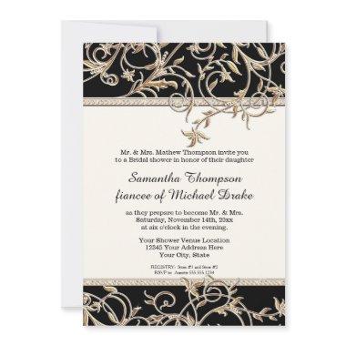 Glam Old Hollywood Regency Black Bridal Shower Invitations