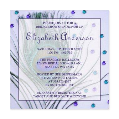 Glam Peacock Feather Purple Bridal Shower Invitations