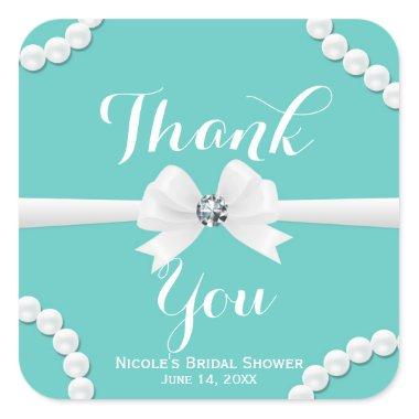 Glam Pearls & Bow Bling Elegant Chic Favor Square Sticker