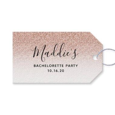 Glam Pink Ombre Glitter Bachelorette Bride Name Gift Tags
