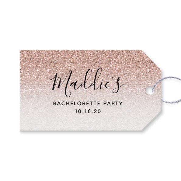 Glam Pink Ombre Glitter Bachelorette Bride Name Gift Tags