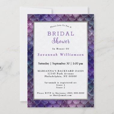 Glam Pink Purple Mermaid Scales Bridal Shower Invitations