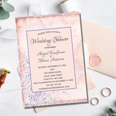 Glam Pink White Purple Sparkles Wedding Shower Invitations