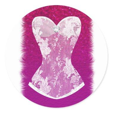 Glam Pink & White Trendy Lingerie Shower Favor Classic Round Sticker
