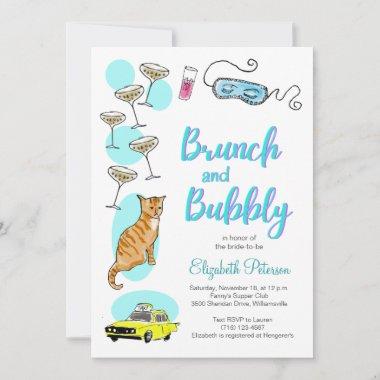 Glam Retro Cocktail Party Hand-Drawn Bridal Shower Invitations