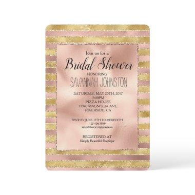 Glam Rose and Gold Glitzy Stripes