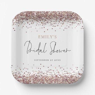 Glam Rose Gold Glitter Bridal Shower Paper Plates