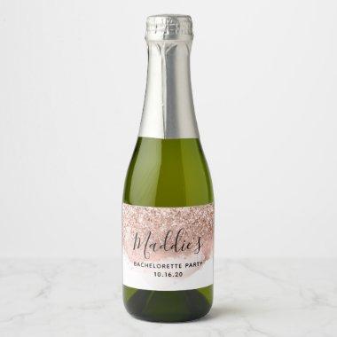 Glam Rose Gold Glitter Bridal Shower Sparkling Wine Label