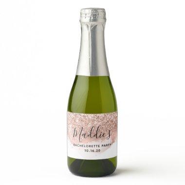 Glam Rose Gold Glitter Bridal Shower Sparkling Wine Label