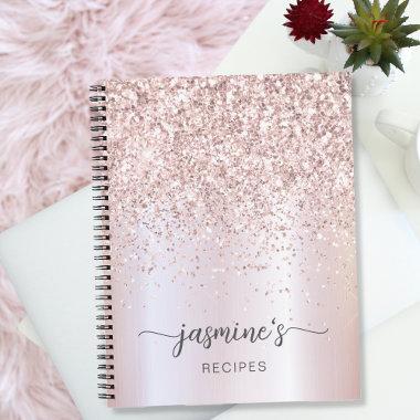 Glam Rose Gold Glitter Cookbook Recipe Name Notebook