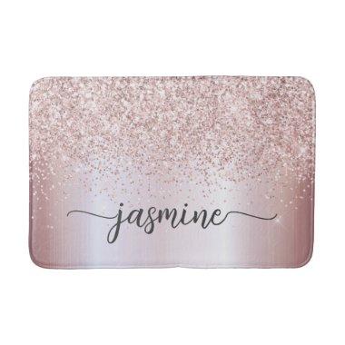 Glam Rose Gold Glitter Monogram Typography Bath Ma Bath Mat