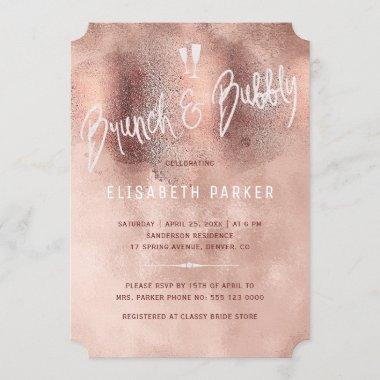 Glam rose gold glitter typography brunch & bubbly Invitations