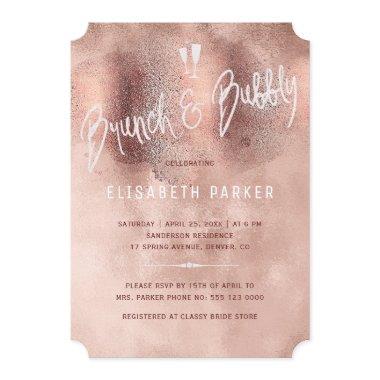 Glam rose gold glitter typography brunch & bubbly Invitations