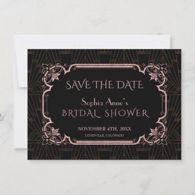Glam Rose Gold Great Gatsby 20s Bridal Shower Save The Date