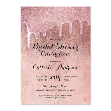 Glam Rose Gold Thick Glitter Drips Bridal Shower Invitations