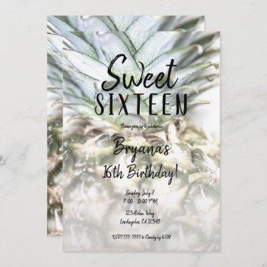 Glam Tropical Pineapple Sweet 16 Birthday Party  Invitations