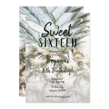 Glam Tropical Pineapple Sweet 16 Birthday Party  Invitations